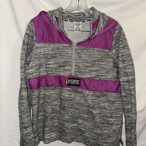 Victorias Secret Pink Hoodie Jacket Sweatshirt Quarter Zip Lined Grey Marbled XS